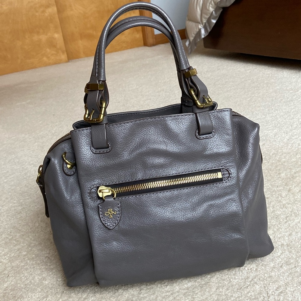 orYANY charcoal gray pebble leather satchel